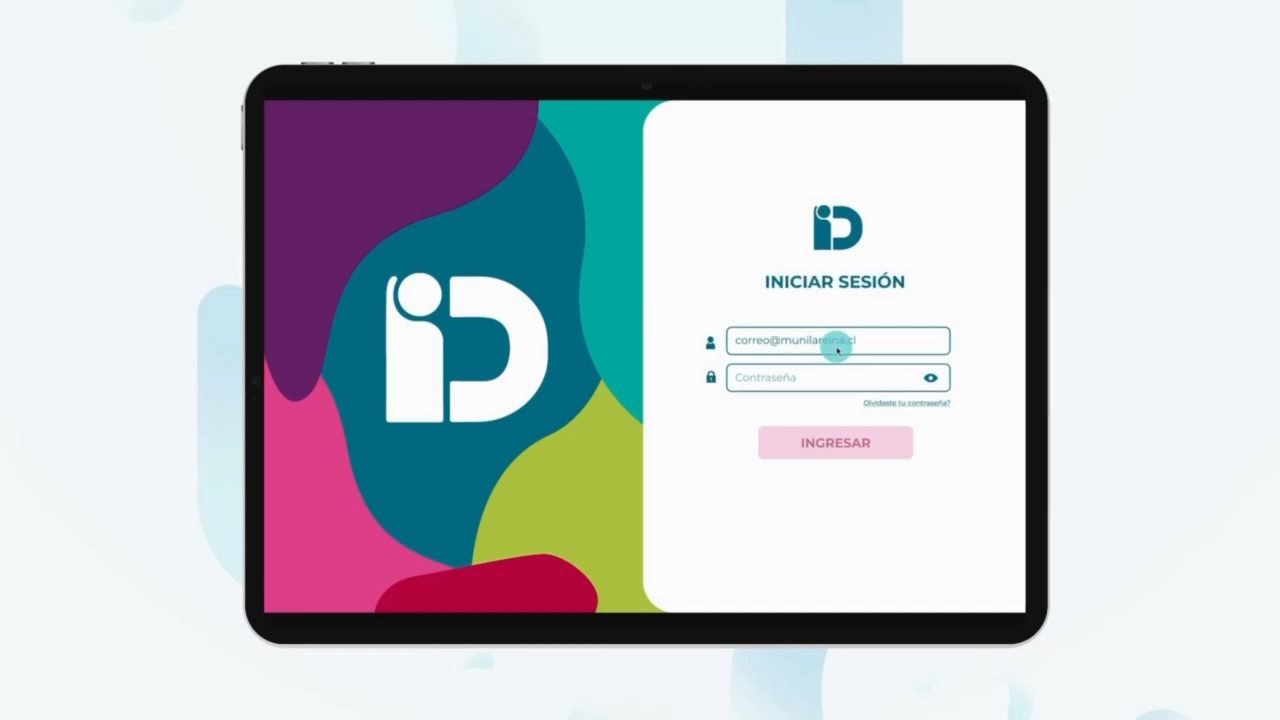 VIDI app sign-in screen on a tablet